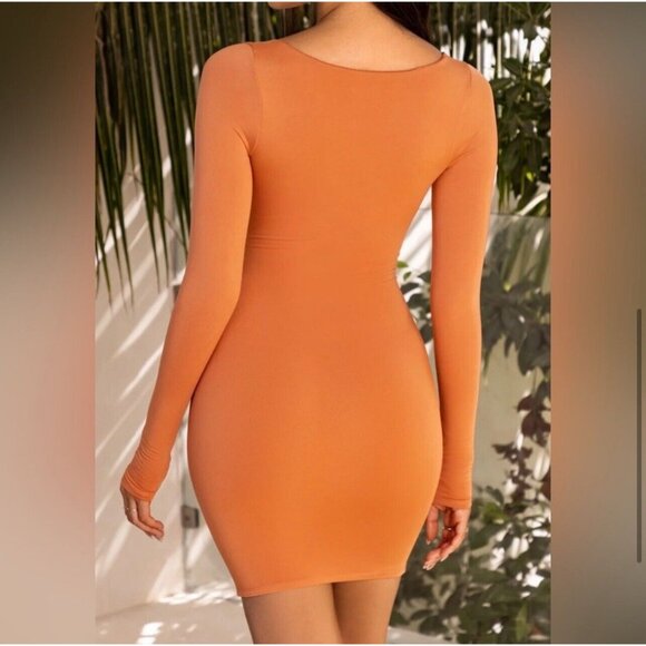 NWOT Oh Polly Orange Long Sleeve Cutout Bodycon Mini Dress - Picture 6 of 12
